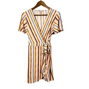 BCBGeneration Wrap Dress Stripe Retro Style V NEck Short Sleeve Casual - XXS
